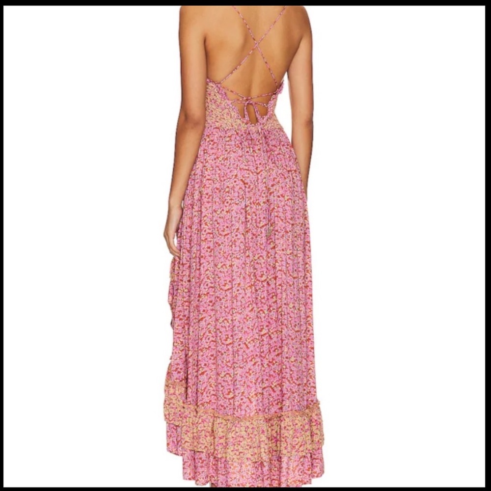 Free People One I Love Dress in Caramel Combo Pink and Tan Maxi Ruffle Hem Sz L - Picture 2 of 16